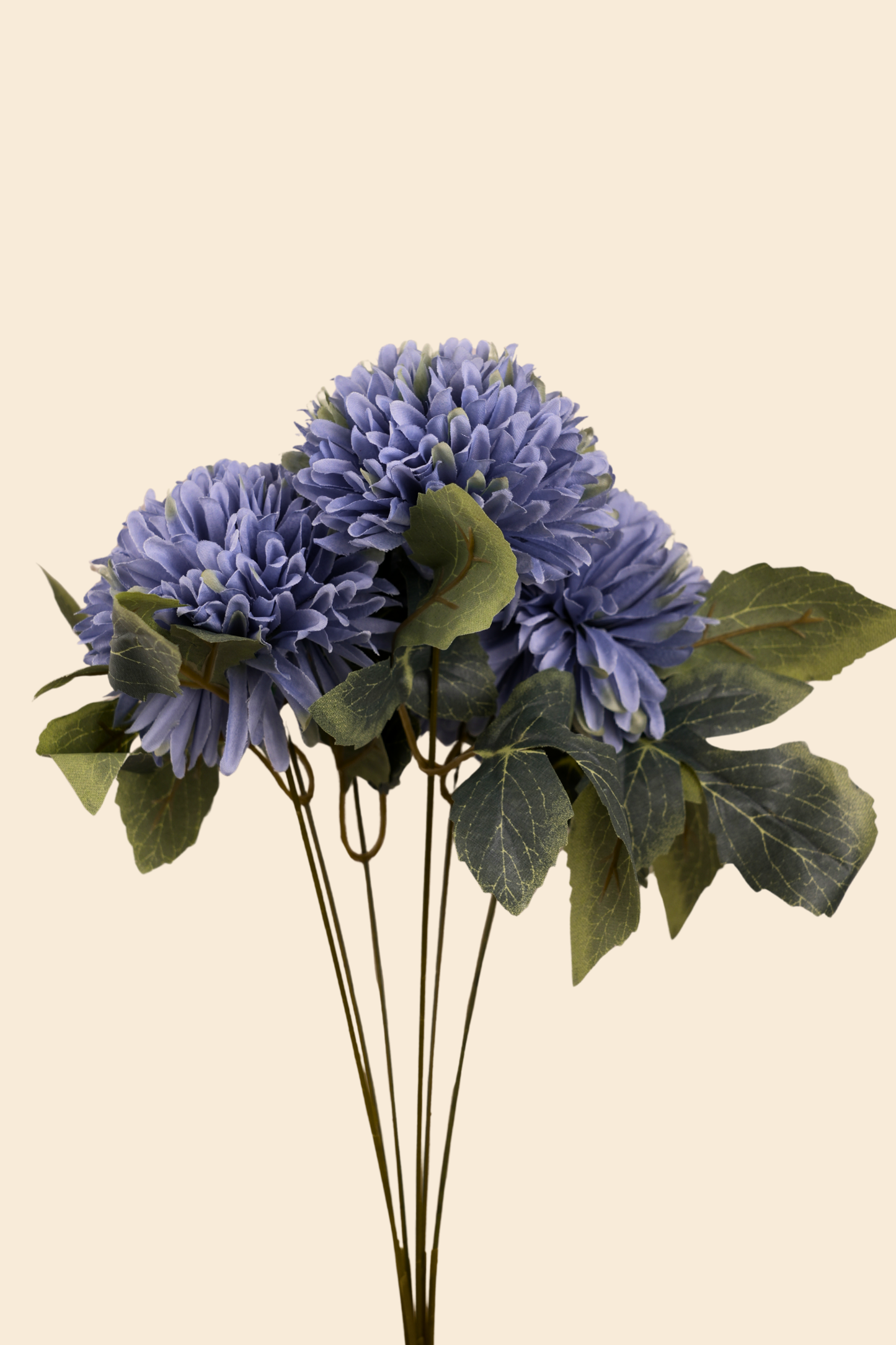 Faux Chrysanthemums Pompom Hairball Whimsical Flower Stem - Blue