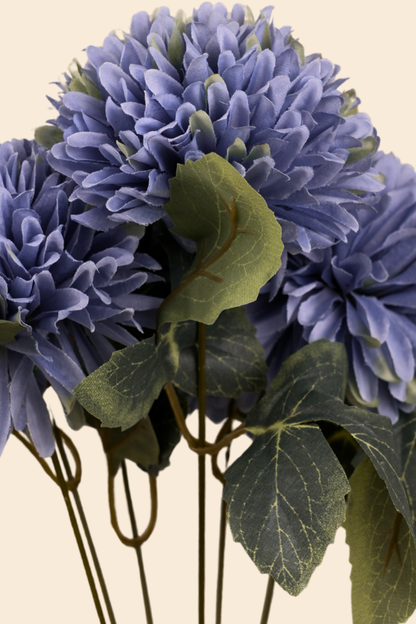 Faux Chrysanthemums Pompom Hairball Whimsical Flower Stem - Blue
