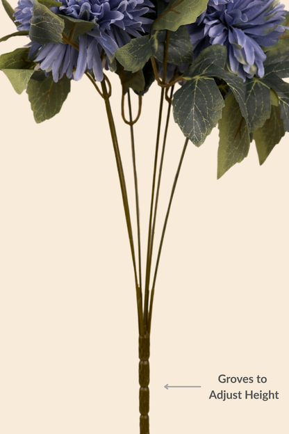 Faux Chrysanthemums Pompom Hairball Whimsical Flower Stem - Blue