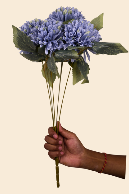 Faux Chrysanthemums Pompom Hairball Whimsical Flower Stem - Blue