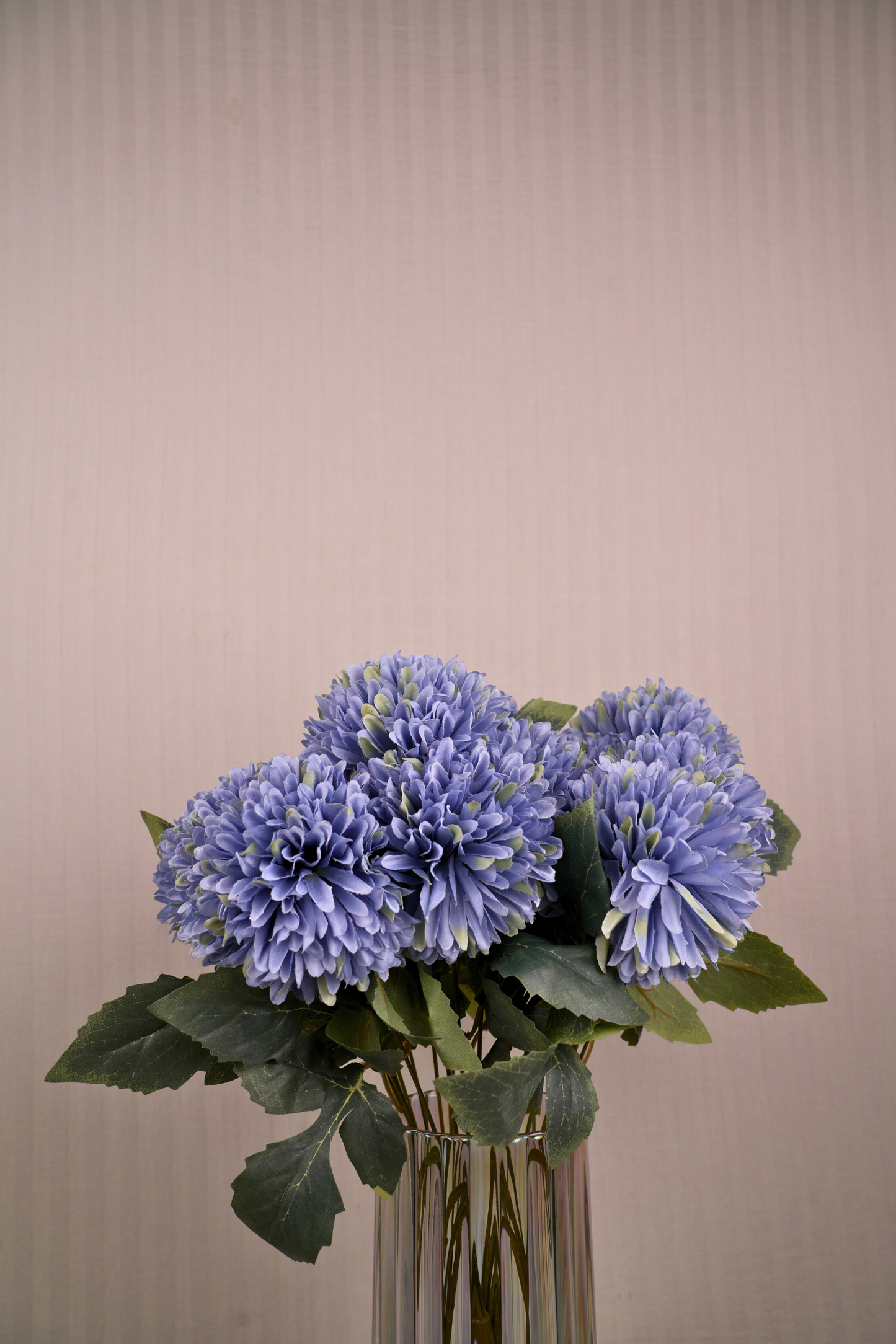 Faux Chrysanthemums Pompom Hairball Whimsical Flower Stem - Blue