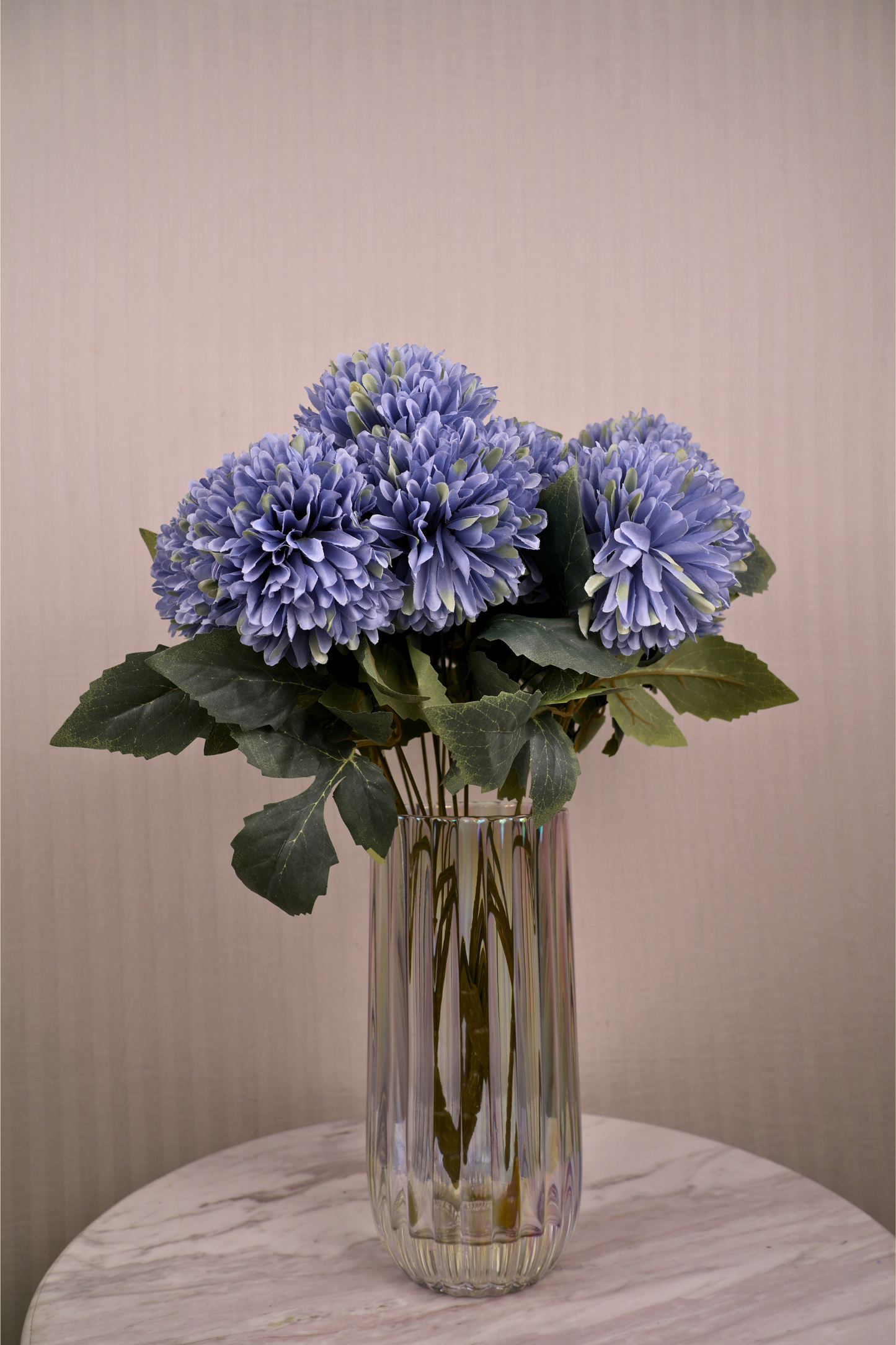 Faux Chrysanthemums Pompom Hairball Whimsical Flower Stem - Blue