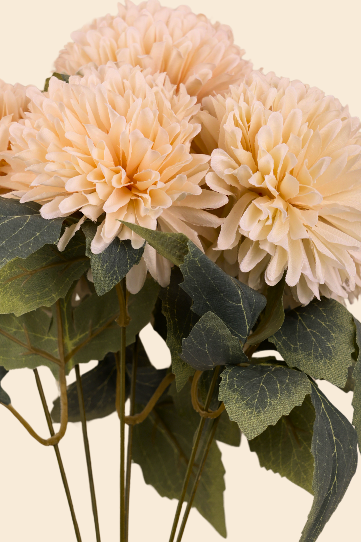 Faux Chrysanthemums Pompom Hairball Whimsical Flower Stem - Cream