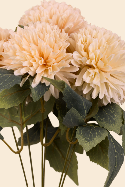 Faux Chrysanthemums Pompom Hairball Whimsical Flower Stem - Cream