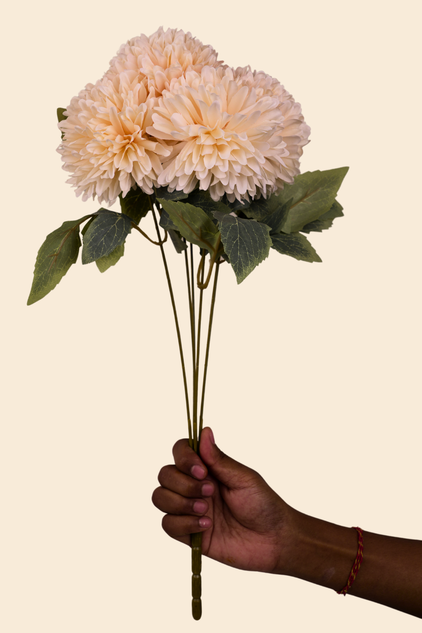 Faux Chrysanthemums Pompom Hairball Whimsical Flower Stem - Cream