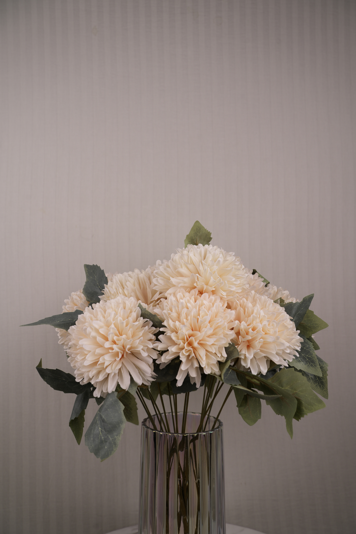 Faux Chrysanthemums Pompom Hairball Whimsical Flower Stem - Cream