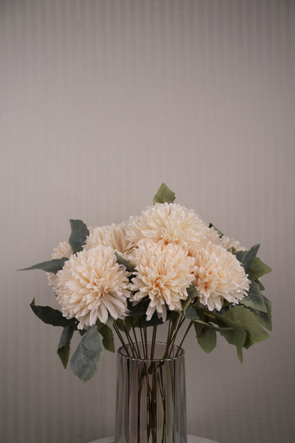 Faux Chrysanthemums Pompom Hairball Whimsical Flower Stem - Cream
