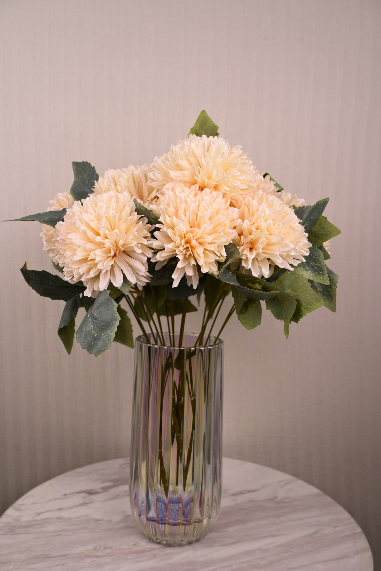 Faux Chrysanthemums Pompom Hairball Whimsical Flower Stem - Cream