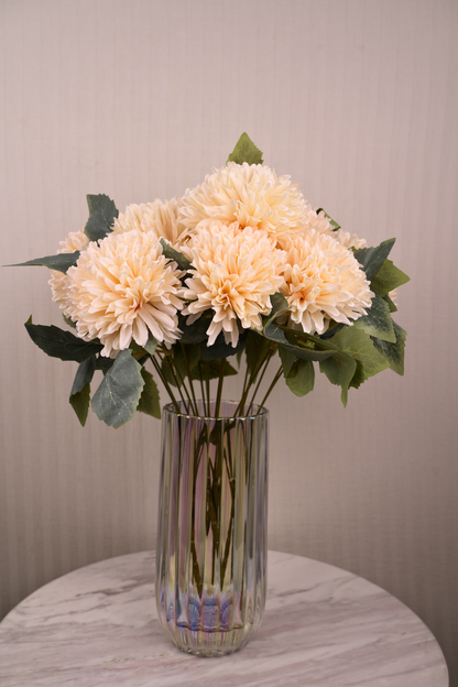 Faux Chrysanthemums Pompom Hairball Whimsical Flower Stem - Cream