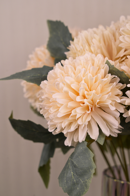 Faux Chrysanthemums Pompom Hairball Whimsical Flower Stem - Cream