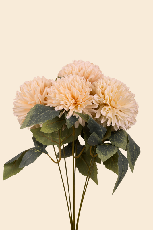 Faux Chrysanthemums Pompom Hairball Whimsical Flower Stem - Cream