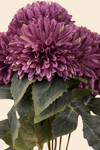 Faux Chrysanthemums Pompom Hairball Whimsical Flower Stem - Mauve Purple