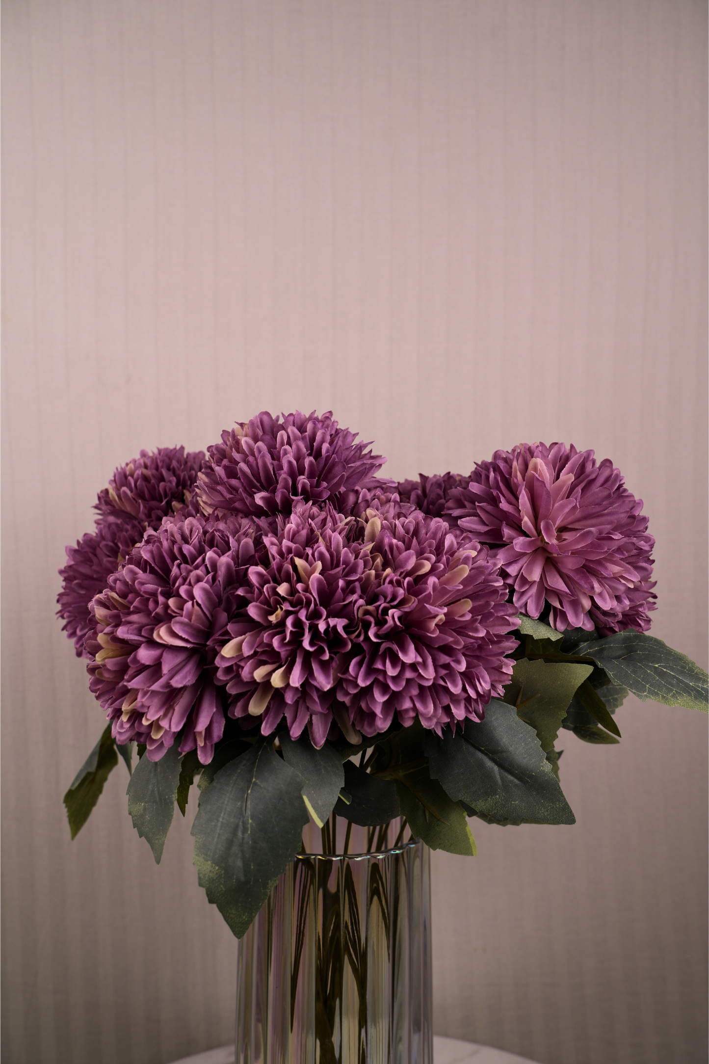 Faux Chrysanthemums Pompom Hairball Whimsical Flower Stem - Mauve Purple