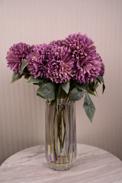 Faux Chrysanthemums Pompom Hairball Whimsical Flower Stem - Mauve Purple