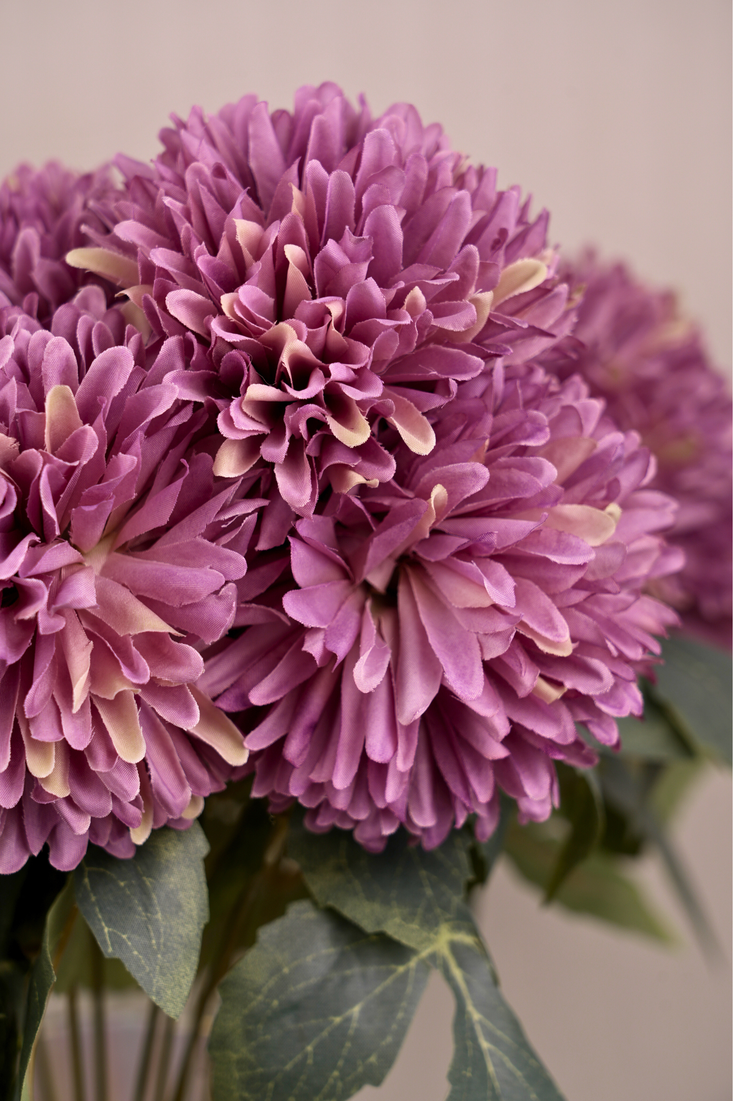 Faux Chrysanthemums Pompom Hairball Whimsical Flower Stem - Mauve Purple