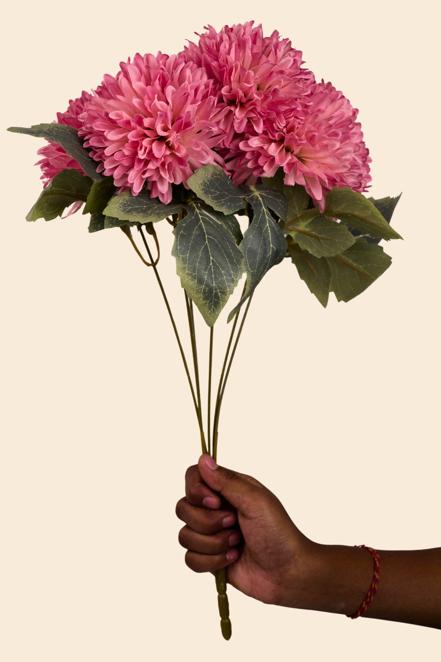 Faux Chrysanthemums Pompom Hairball Whimsical Flower Stem - Pink