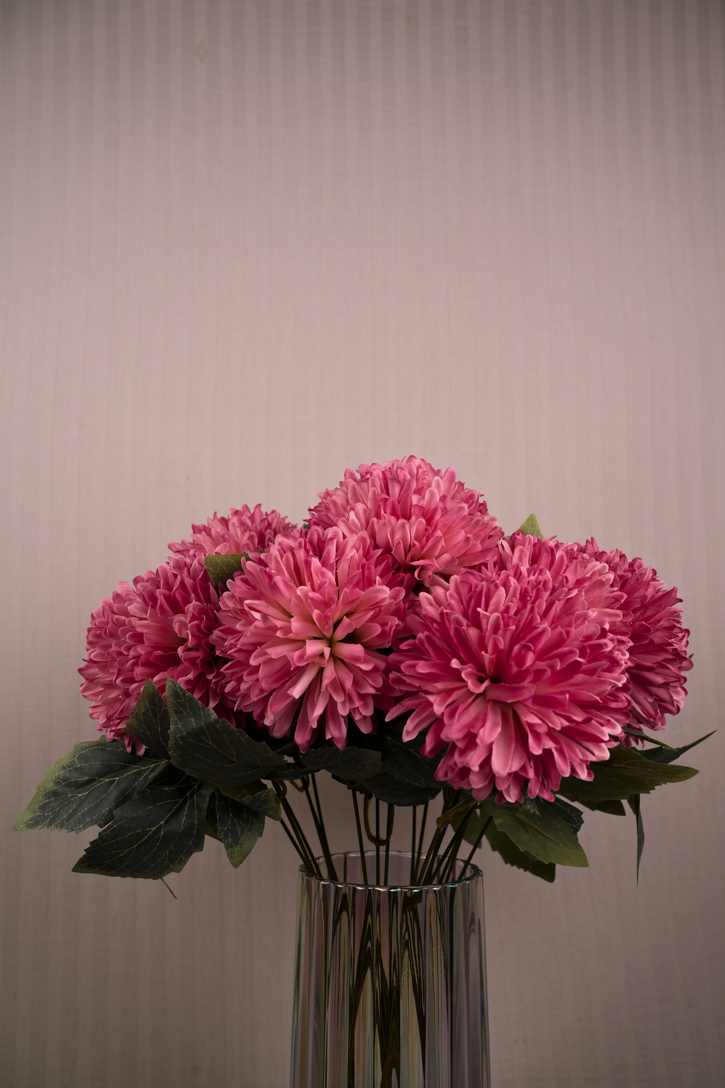 Faux Chrysanthemums Pompom Hairball Whimsical Flower Stem - Pink