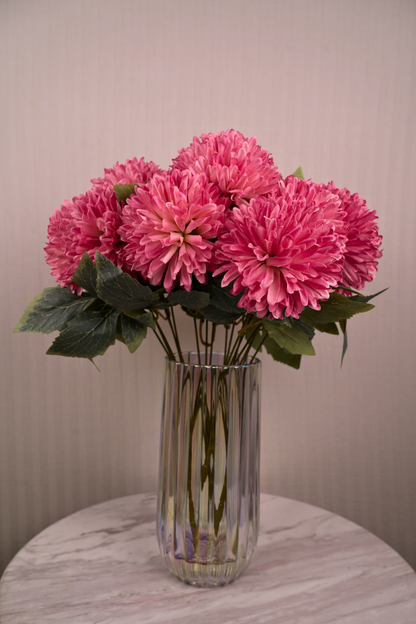 Faux Chrysanthemums Pompom Hairball Whimsical Flower Stem - Pink