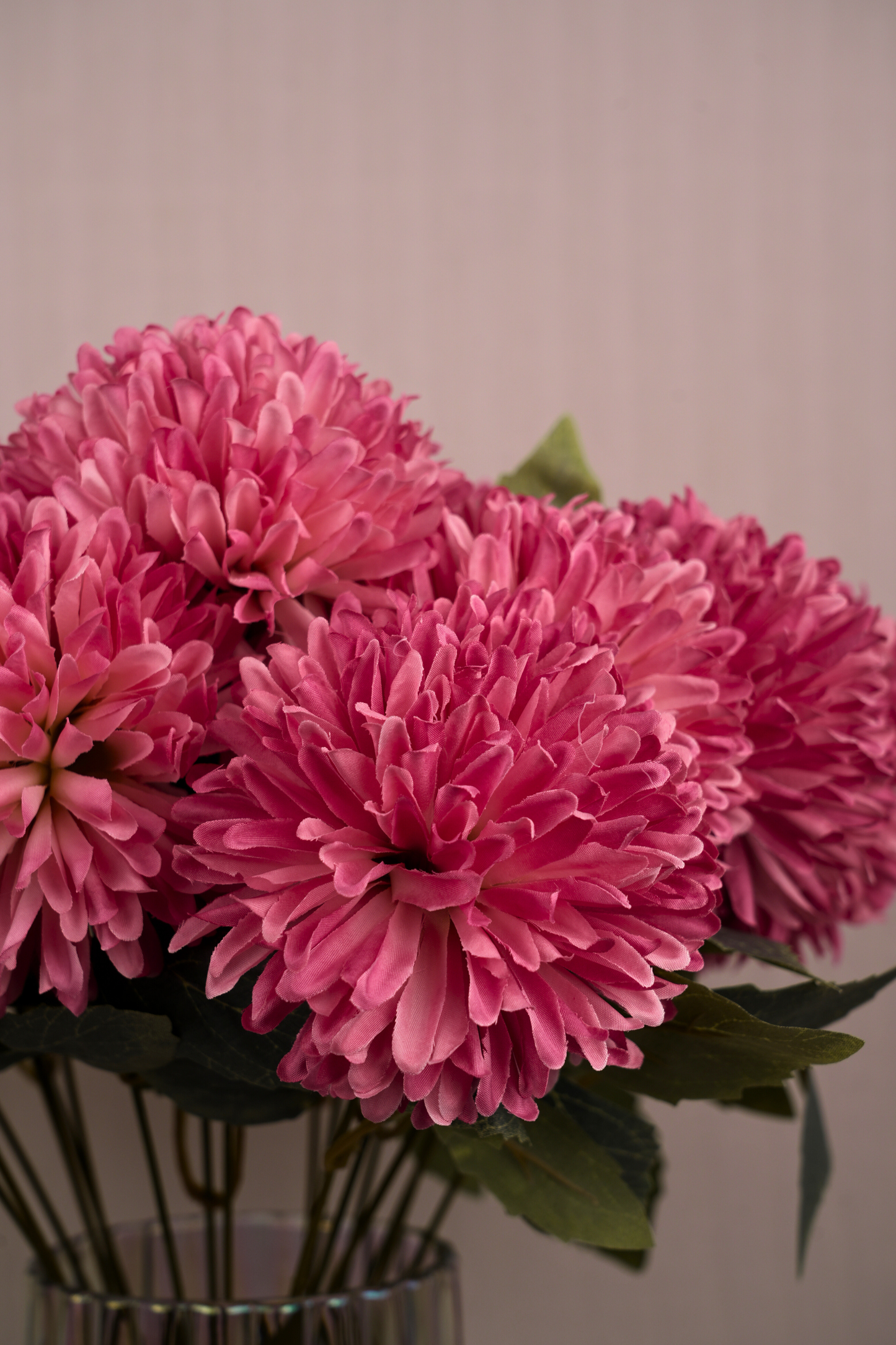 Faux Chrysanthemums Pompom Hairball Whimsical Flower Stem - Pink