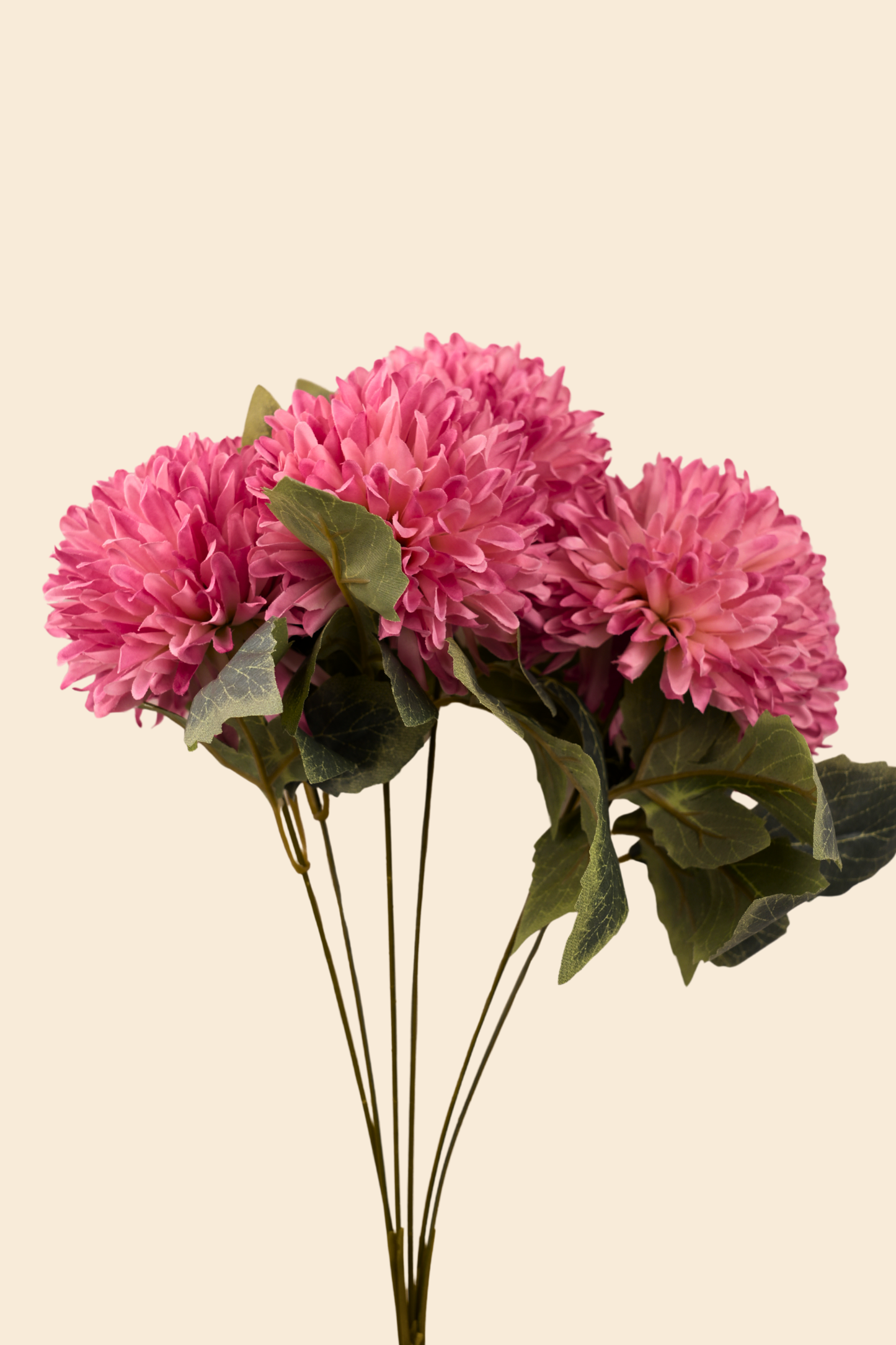 Faux Chrysanthemums Pompom Hairball Whimsical Flower Stem - Pink