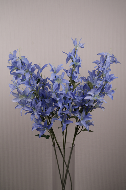 Faux Clematis Spray Star Flower Stem - Blue