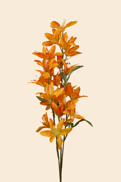 Faux Clematis Spray Star Flower Stem - Orange