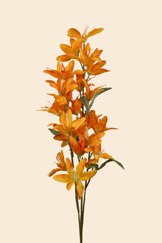 Faux Clematis Spray Star Flower Stem - Orange
