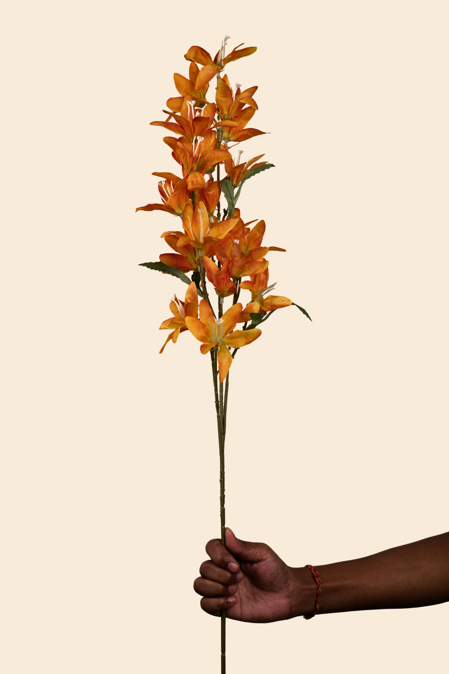 Faux Clematis Spray Star Flower Stem - Orange