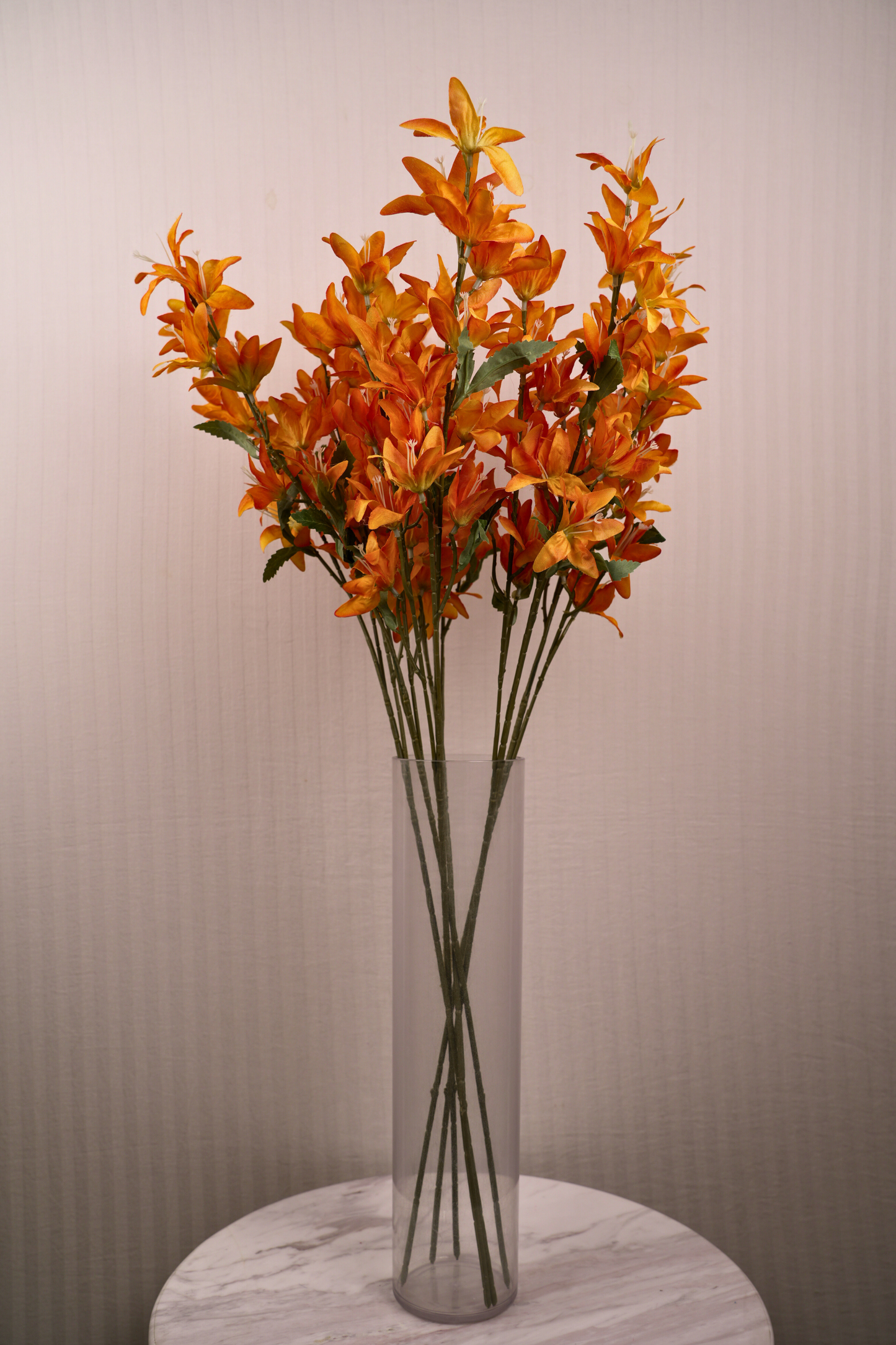 Faux Clematis Spray Star Flower Stem - Orange