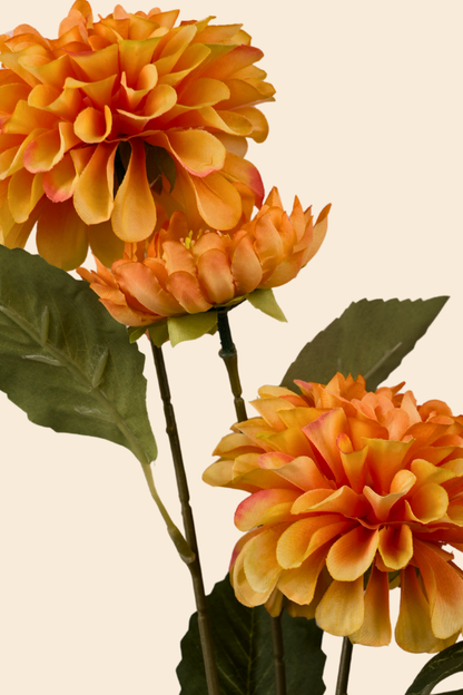 Faux Dahlia Pinnata Regal Flower Stem - Orange