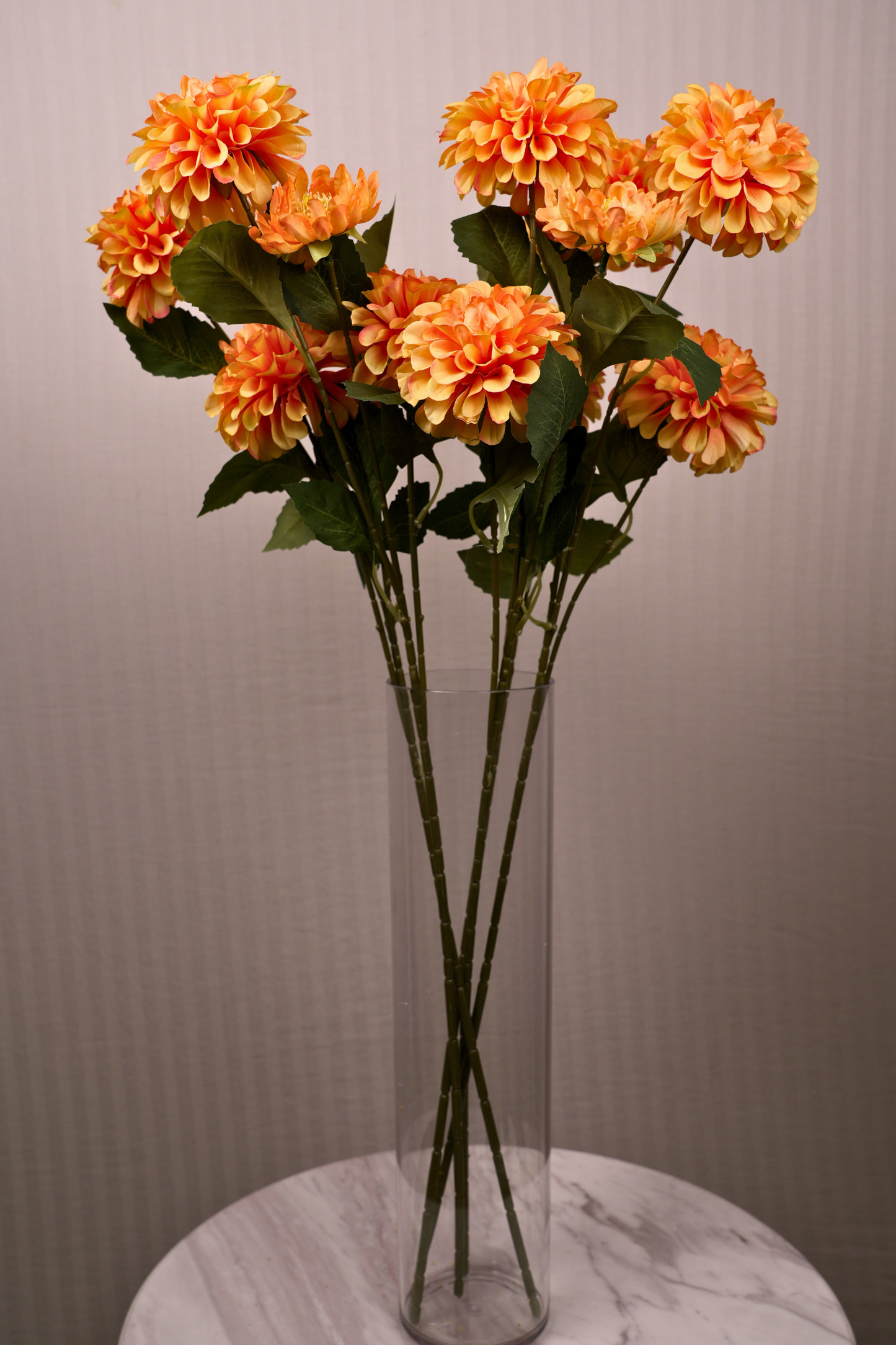 Faux Dahlia Pinnata Regal Flower Stem - Orange