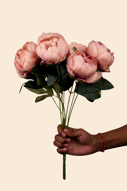 Faux Peonies Elegant Bloom Flower Stem - Peach