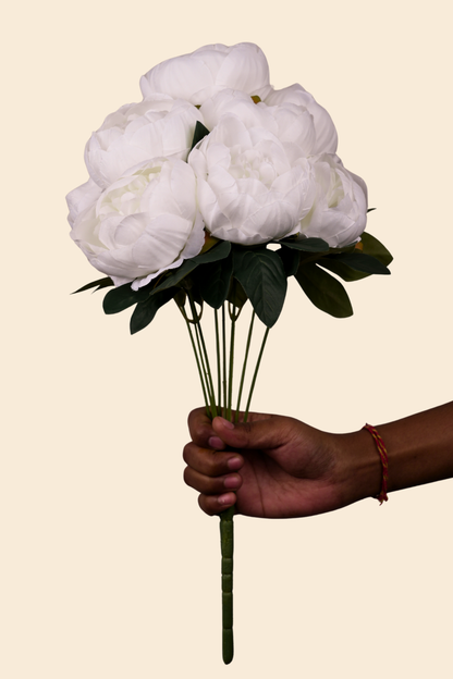 Faux Peonies Elegant Bloom Flower Stem - White