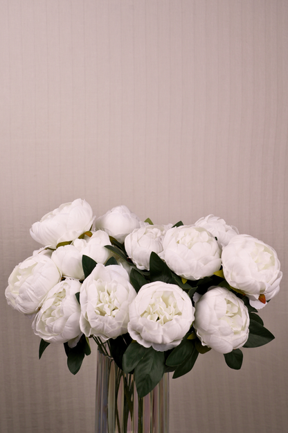 Faux Peonies Elegant Bloom Flower Stem - White