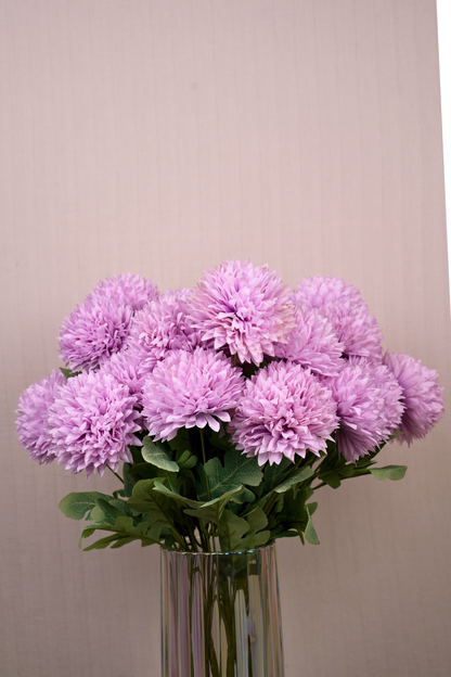 Faux Pompom Chrysanthemums Chic Flower Stem - Lavender