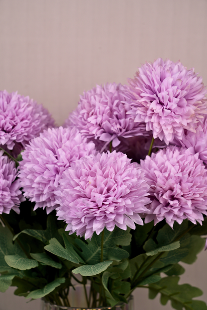 Faux Pompom Chrysanthemums Chic Flower Stem - Lavender