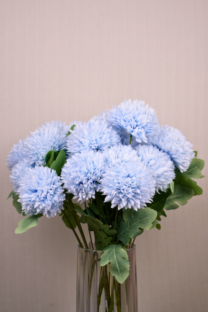 Faux Pompom Chrysanthemums Chic Flower Stem - Light Blue