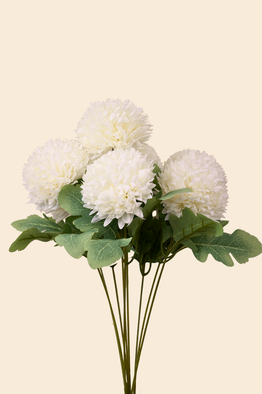 Faux Pompom Chrysanthemums Chic Flower Stem - White