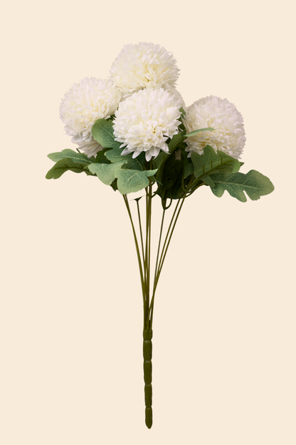 Faux Pompom Chrysanthemums Chic Flower Stem - White