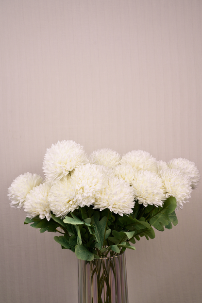 Faux Pompom Chrysanthemums Chic Flower Stem - White