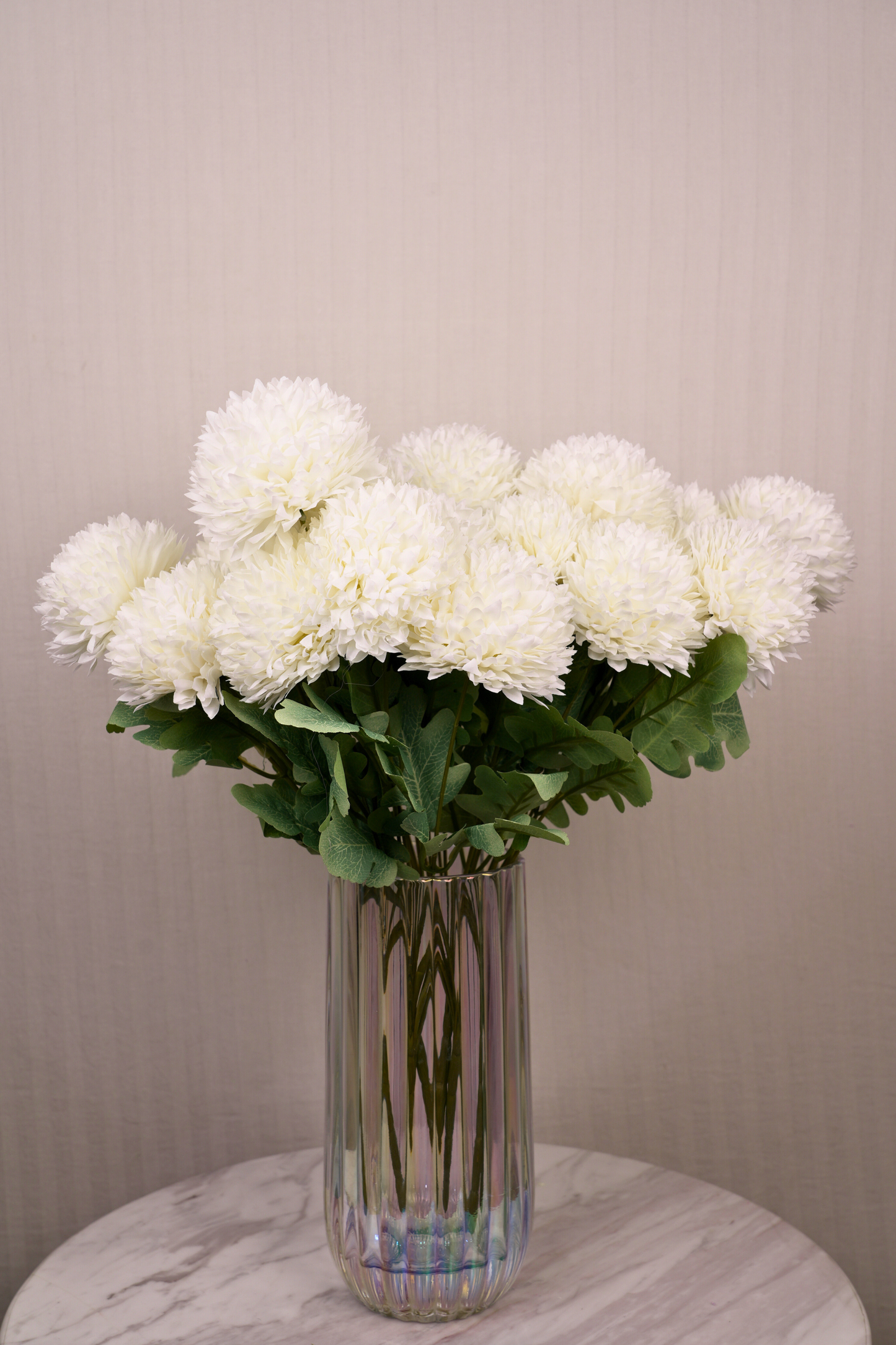 Faux Pompom Chrysanthemums Chic Flower Stem - White