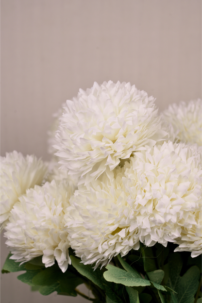 Faux Pompom Chrysanthemums Chic Flower Stem - White