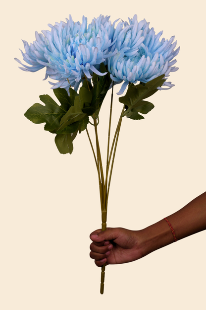 Faux Spider Chrysanthemum Majestic Flower Stem - Light Blue