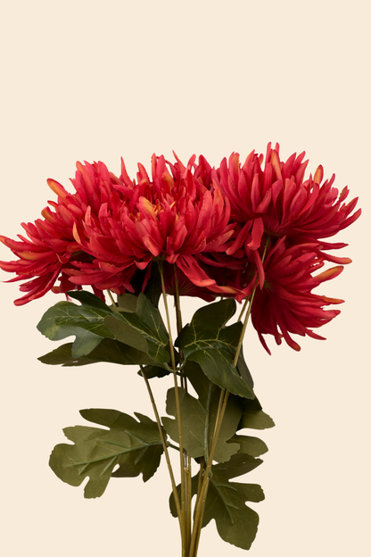 Faux Spider Chrysanthemum Majestic Flower Stem - Red