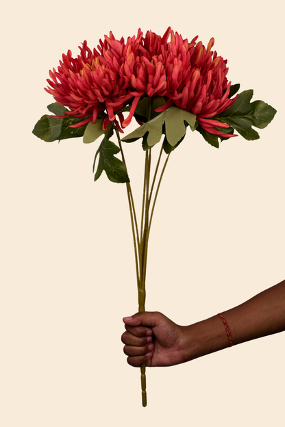 Faux Spider Chrysanthemum Majestic Flower Stem - Red
