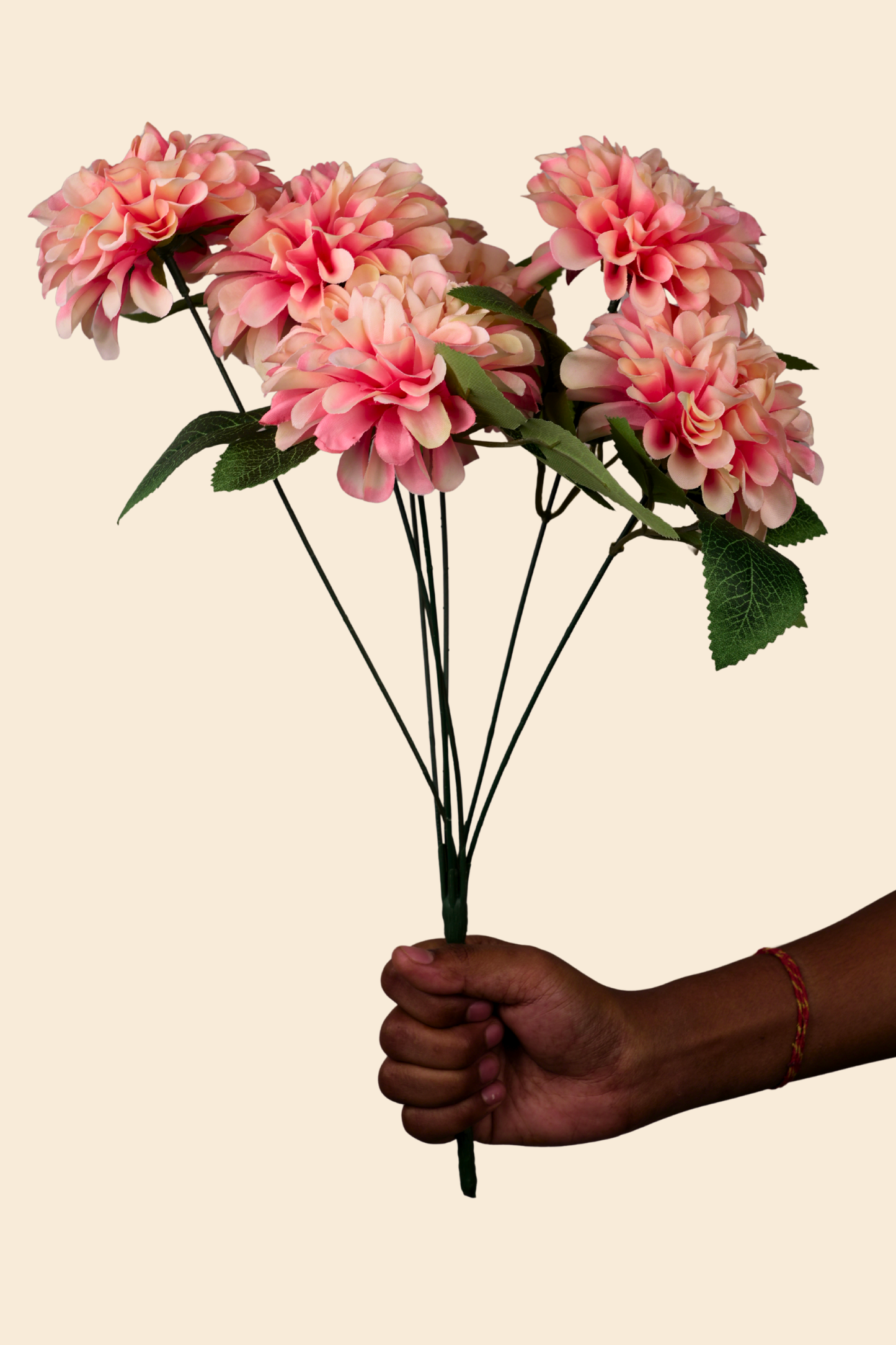 Faux Pompom Chrysanthemums Serene Flower Stem - Peach