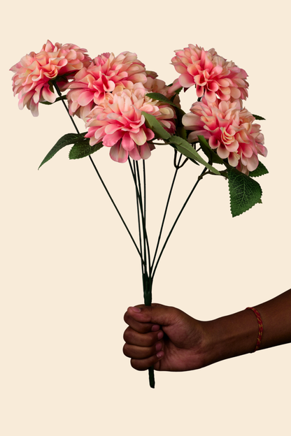 Faux Pompom Chrysanthemums Serene Flower Stem - Peach