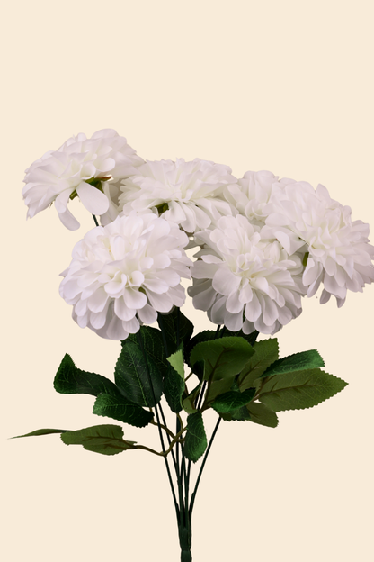 Faux Pompom Chrysanthemums Serene Flower Stem - White