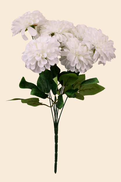 Faux Pompom Chrysanthemums Serene Flower Stem - White