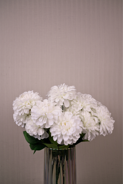Faux Pompom Chrysanthemums Serene Flower Stem - White